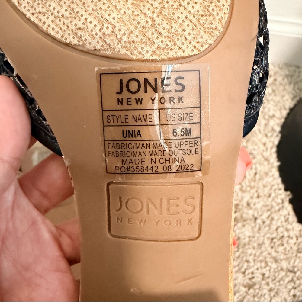 NWOT | Jones New York Black Cork Block Heel Woven Slide Sandals - Picture 5 of 6